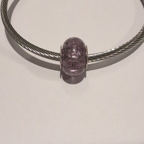 Silver Purple‎ "Crushed Glass" Charm for Pandora Style Bracelet - Picture 1 of 4